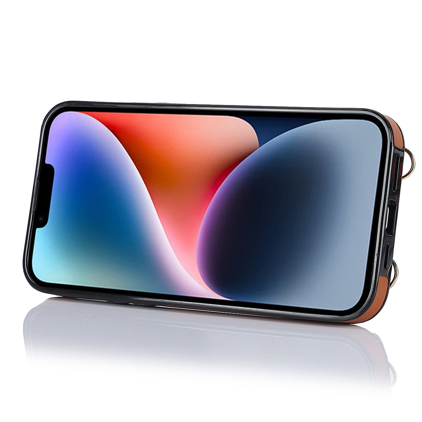 Zipper Wallet Leather Coated TPU Phone Case for iPhone 14 Ring Holder Kickstand Phone Cover