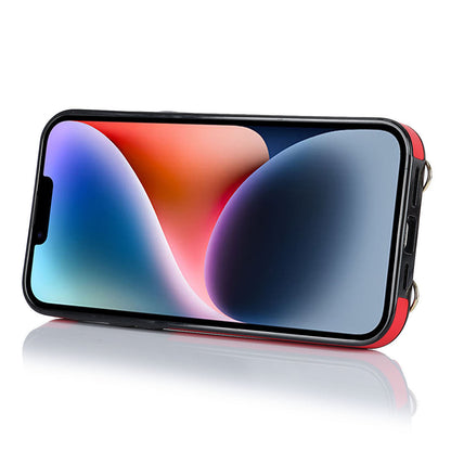 Zipper Wallet Leather Coated TPU Phone Case for iPhone 14 Ring Holder Kickstand Phone Cover