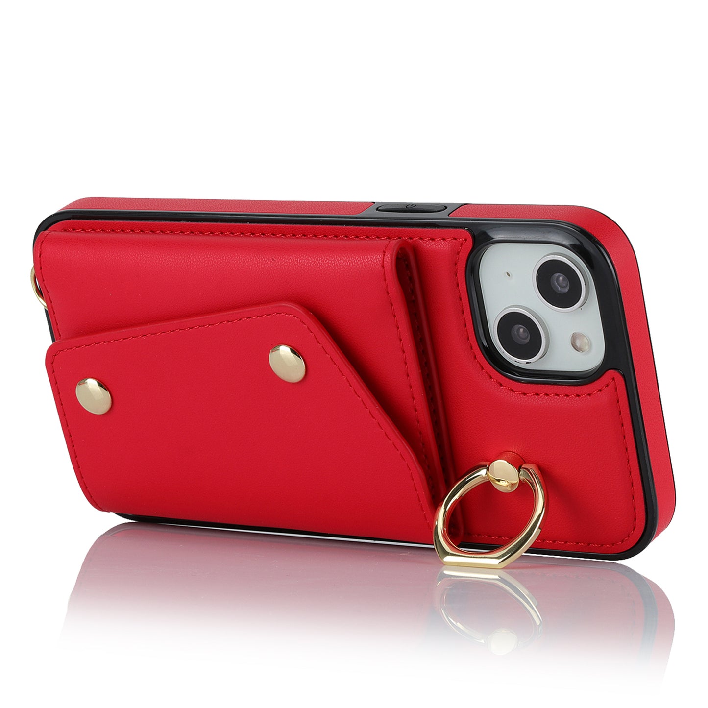Zipper Wallet Leather Coated TPU Phone Case for iPhone 14 Ring Holder Kickstand Phone Cover