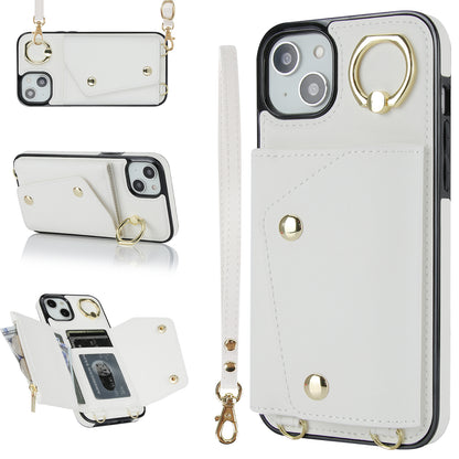 Zipper Wallet Leather Coated TPU Phone Case for iPhone 14 Ring Holder Kickstand Phone Cover