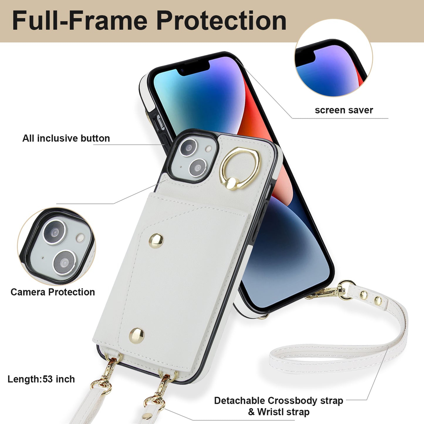 Zipper Wallet Leather Coated TPU Phone Case for iPhone 14 Ring Holder Kickstand Phone Cover