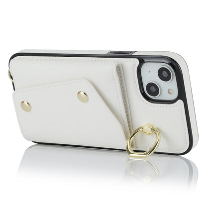 Zipper Wallet Leather Coated TPU Phone Case for iPhone 14 Ring Holder Kickstand Phone Cover