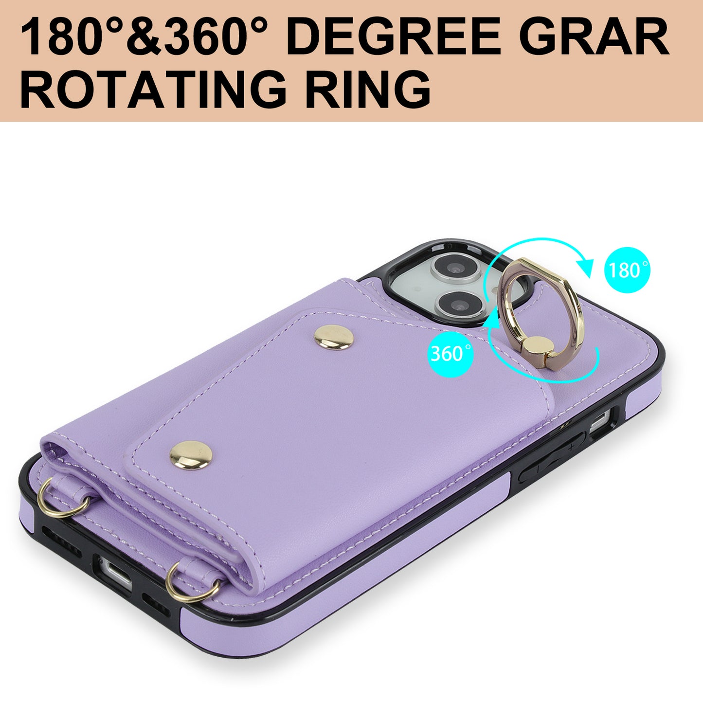 Zipper Wallet Leather Coated TPU Phone Case for iPhone 14 Ring Holder Kickstand Phone Cover