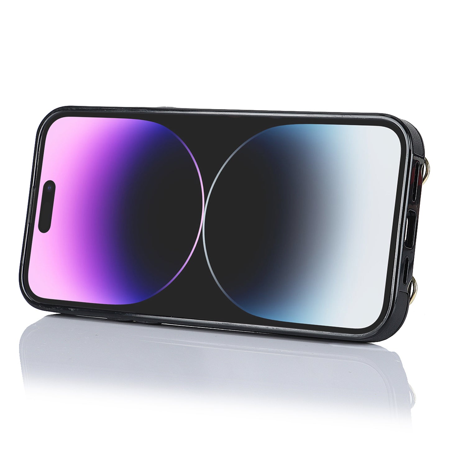 Zipper Wallet Ring Kickstand Phone Case for iPhone 14 Pro , PU Leather Coated TPU Crossbody Phone Cover