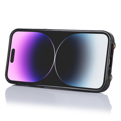 Zipper Wallet Ring Kickstand Phone Case for iPhone 14 Pro , PU Leather Coated TPU Crossbody Phone Cover