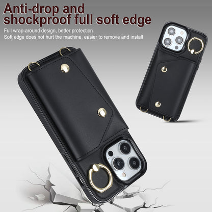 Zipper Wallet Ring Kickstand Phone Case for iPhone 14 Pro , PU Leather Coated TPU Crossbody Phone Cover
