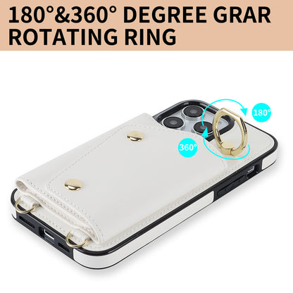 Zipper Wallet Ring Kickstand Phone Case for iPhone 14 Pro , PU Leather Coated TPU Crossbody Phone Cover