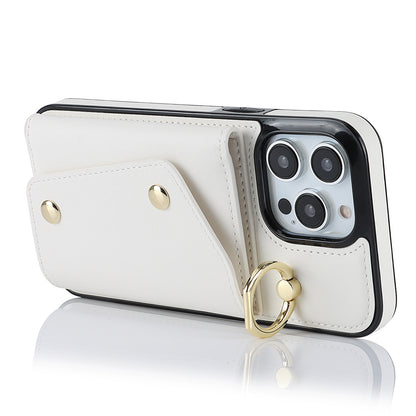 Zipper Wallet Ring Kickstand Phone Case for iPhone 14 Pro , PU Leather Coated TPU Crossbody Phone Cover