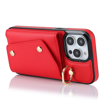 Zipper Wallet Ring Kickstand Phone Case for iPhone 14 Pro , PU Leather Coated TPU Crossbody Phone Cover