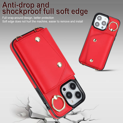 Zipper Wallet Ring Kickstand Phone Case for iPhone 14 Pro , PU Leather Coated TPU Crossbody Phone Cover