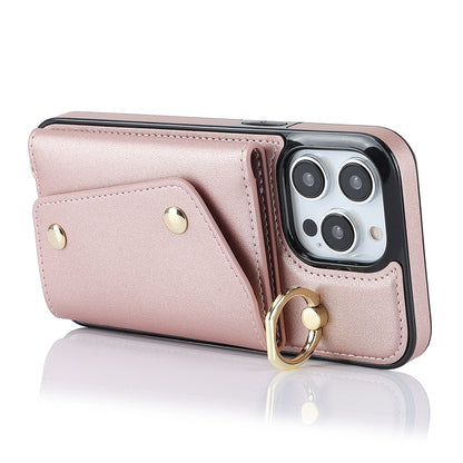Zipper Wallet Ring Kickstand Phone Case for iPhone 14 Pro , PU Leather Coated TPU Crossbody Phone Cover