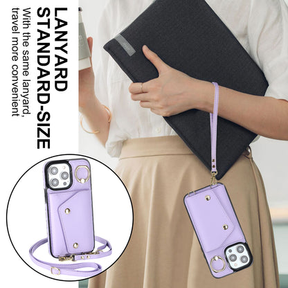 Zipper Wallet Ring Kickstand Phone Case for iPhone 14 Pro , PU Leather Coated TPU Crossbody Phone Cover