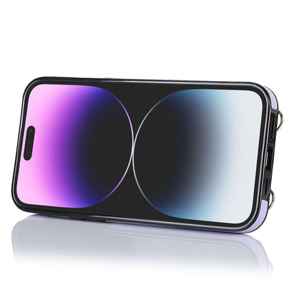 Zipper Wallet Ring Kickstand Phone Case for iPhone 14 Pro , PU Leather Coated TPU Crossbody Phone Cover