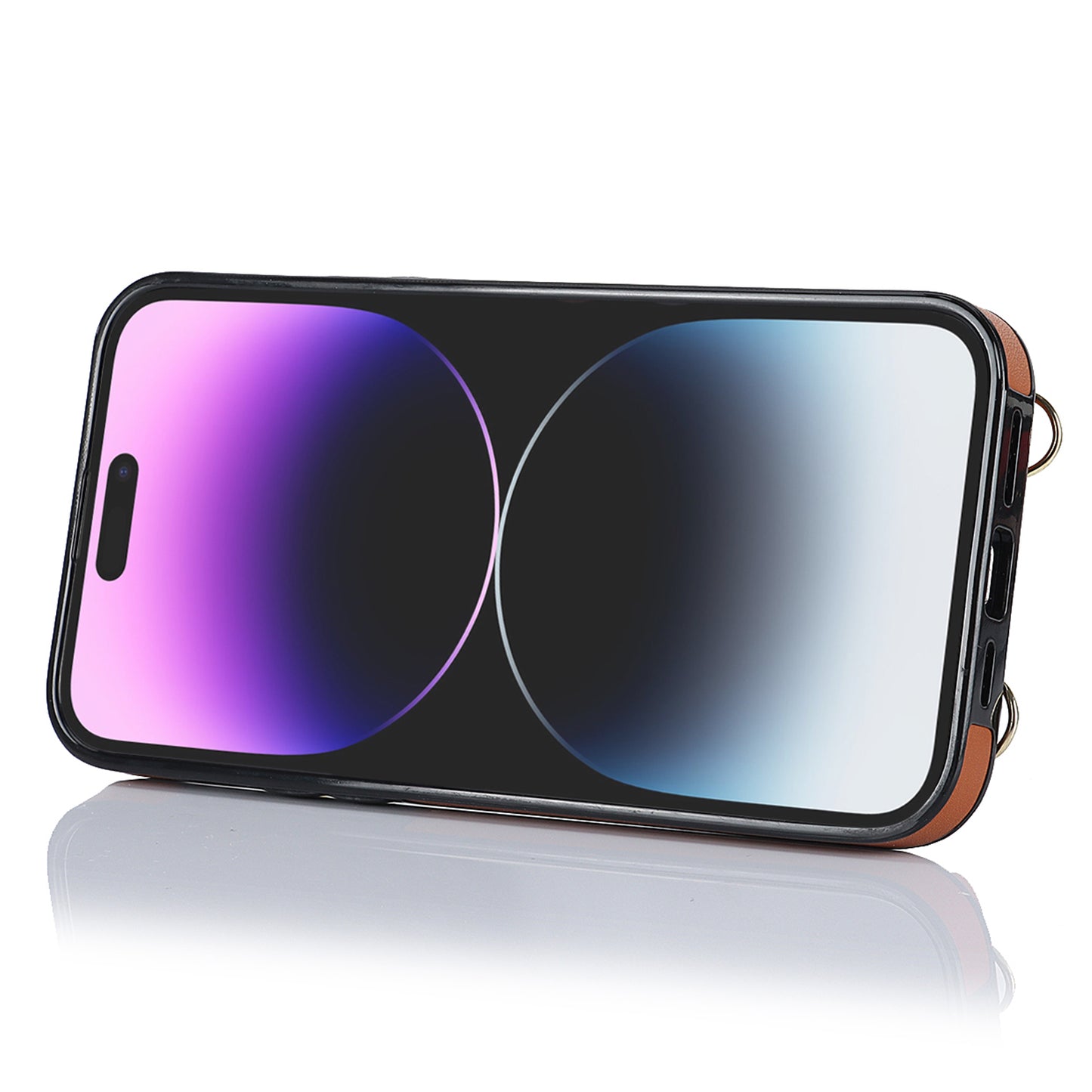 Zipper Wallet Ring Kickstand Phone Case for iPhone 14 Pro , PU Leather Coated TPU Crossbody Phone Cover