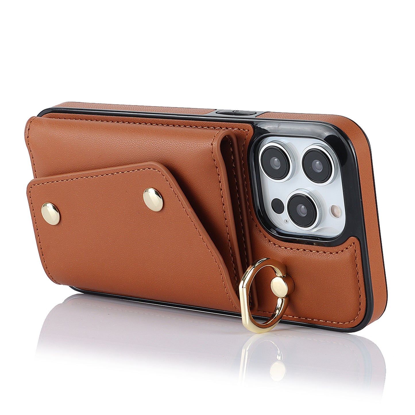 Zipper Wallet Ring Kickstand Phone Case for iPhone 14 Pro , PU Leather Coated TPU Crossbody Phone Cover