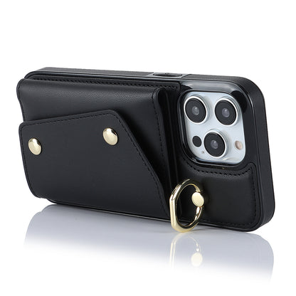 For iPhone 13 Pro Zipper Wallet Phone Cover PU Leather Coated TPU Phone Case with Ring Holder Kickstand