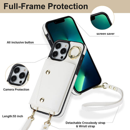 For iPhone 13 Pro Zipper Wallet Phone Cover PU Leather Coated TPU Phone Case with Ring Holder Kickstand
