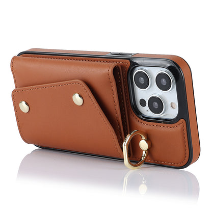 For iPhone 13 Pro Zipper Wallet Phone Cover PU Leather Coated TPU Phone Case with Ring Holder Kickstand
