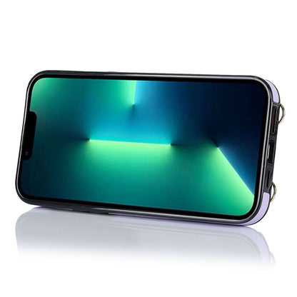 For iPhone 13 Pro Zipper Wallet Phone Cover PU Leather Coated TPU Phone Case with Ring Holder Kickstand