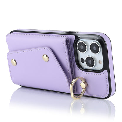 For iPhone 13 Pro Zipper Wallet Phone Cover PU Leather Coated TPU Phone Case with Ring Holder Kickstand
