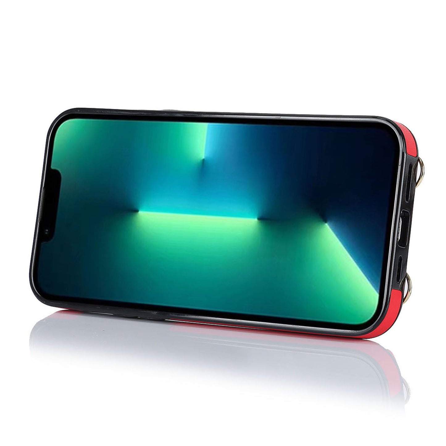 For iPhone 13 Pro Zipper Wallet Phone Cover PU Leather Coated TPU Phone Case with Ring Holder Kickstand