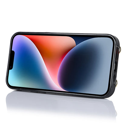 Ring Kickstand Case for iPhone 14 Plus Zipper Wallet PU Leather Coated TPU Mobile Phone Cover