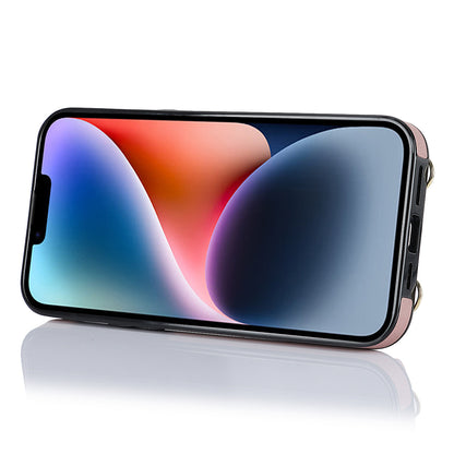 Ring Kickstand Case for iPhone 14 Plus Zipper Wallet PU Leather Coated TPU Mobile Phone Cover