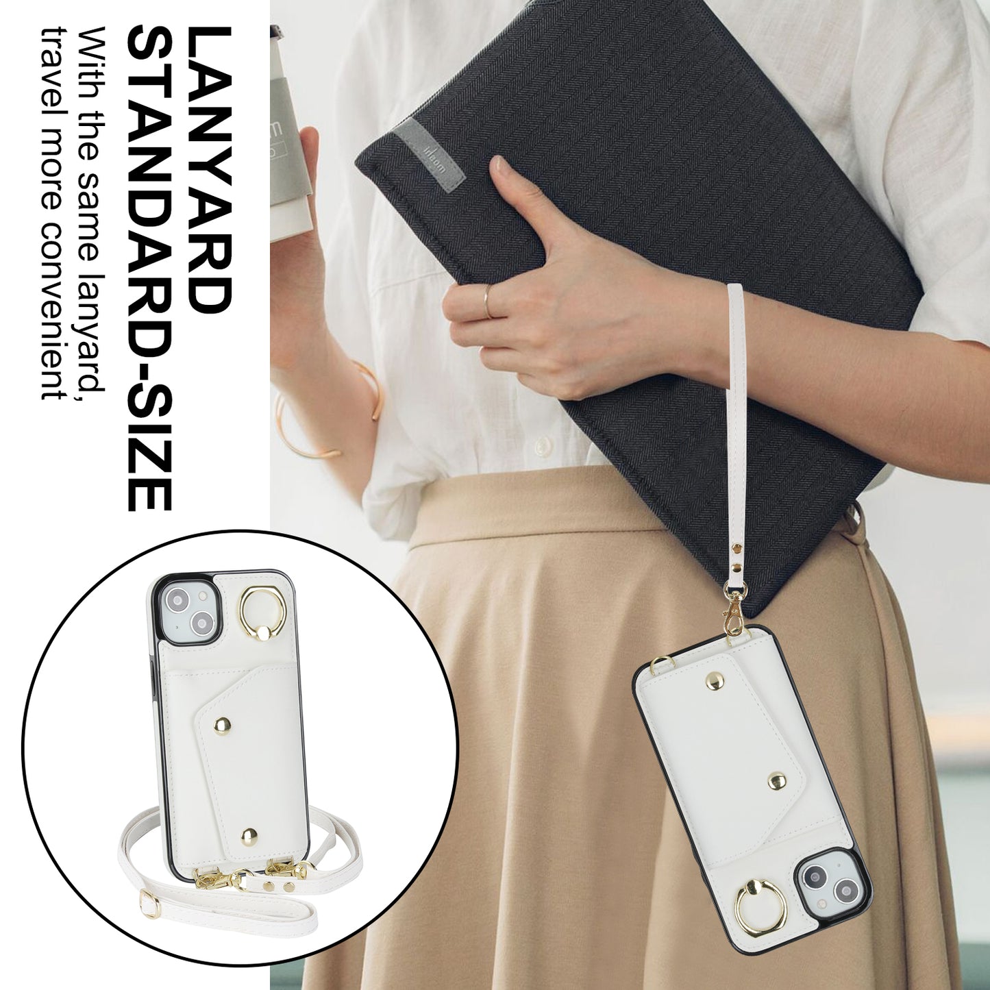 Ring Kickstand Case for iPhone 14 Plus Zipper Wallet PU Leather Coated TPU Mobile Phone Cover