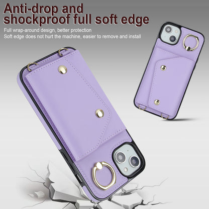 Ring Kickstand Case for iPhone 14 Plus Zipper Wallet PU Leather Coated TPU Mobile Phone Cover
