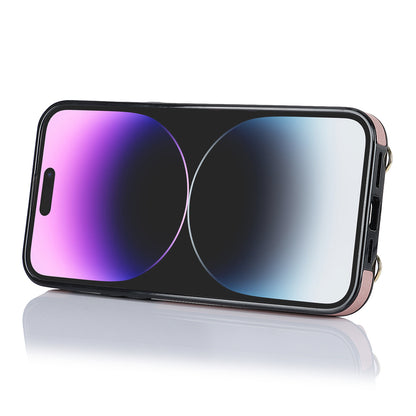 For iPhone 14 Pro Max Zipper Wallet PU Leather Coated TPU Phone Case Ring Kickstand Smartphone Cover