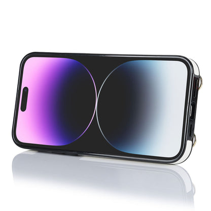 For iPhone 14 Pro Max Zipper Wallet PU Leather Coated TPU Phone Case Ring Kickstand Smartphone Cover