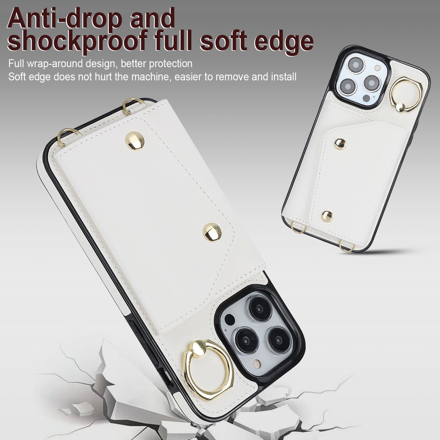 For iPhone 14 Pro Max Zipper Wallet PU Leather Coated TPU Phone Case Ring Kickstand Smartphone Cover