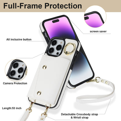 For iPhone 14 Pro Max Zipper Wallet PU Leather Coated TPU Phone Case Ring Kickstand Smartphone Cover