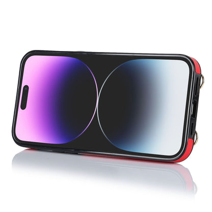 For iPhone 14 Pro Max Zipper Wallet PU Leather Coated TPU Phone Case Ring Kickstand Smartphone Cover