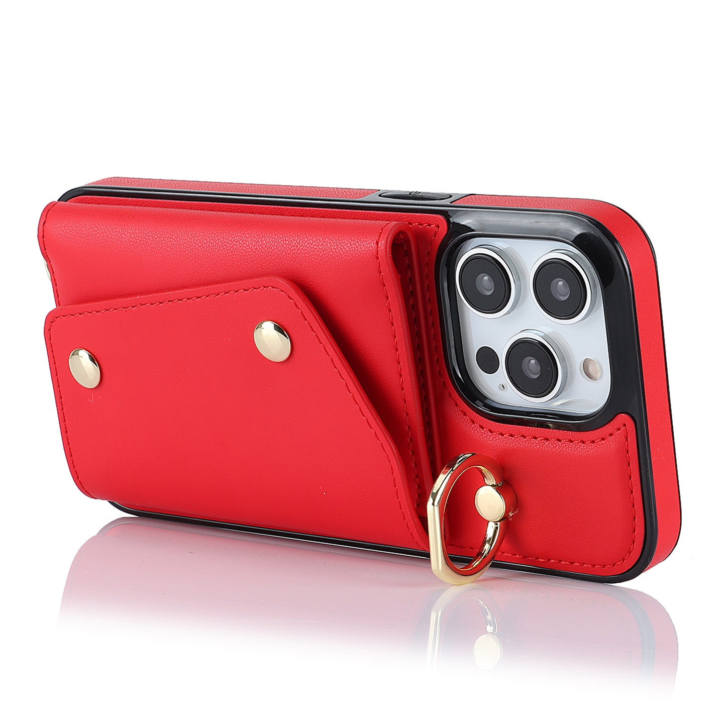 For iPhone 14 Pro Max Zipper Wallet PU Leather Coated TPU Phone Case Ring Kickstand Smartphone Cover