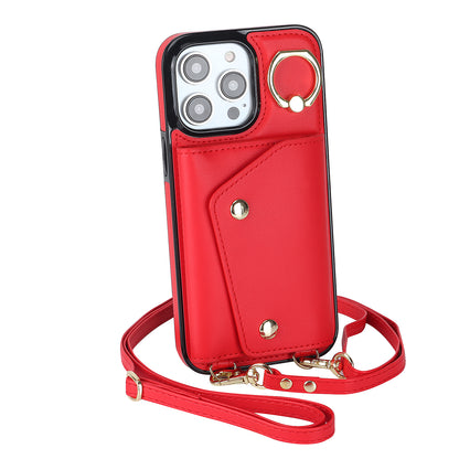 For iPhone 14 Pro Max Zipper Wallet PU Leather Coated TPU Phone Case Ring Kickstand Smartphone Cover