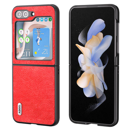 ABEEL For Samsung Galaxy Z Flip5 5G Retro Litchi Texture Phone Case PU Leather Coated PC Protective Cover