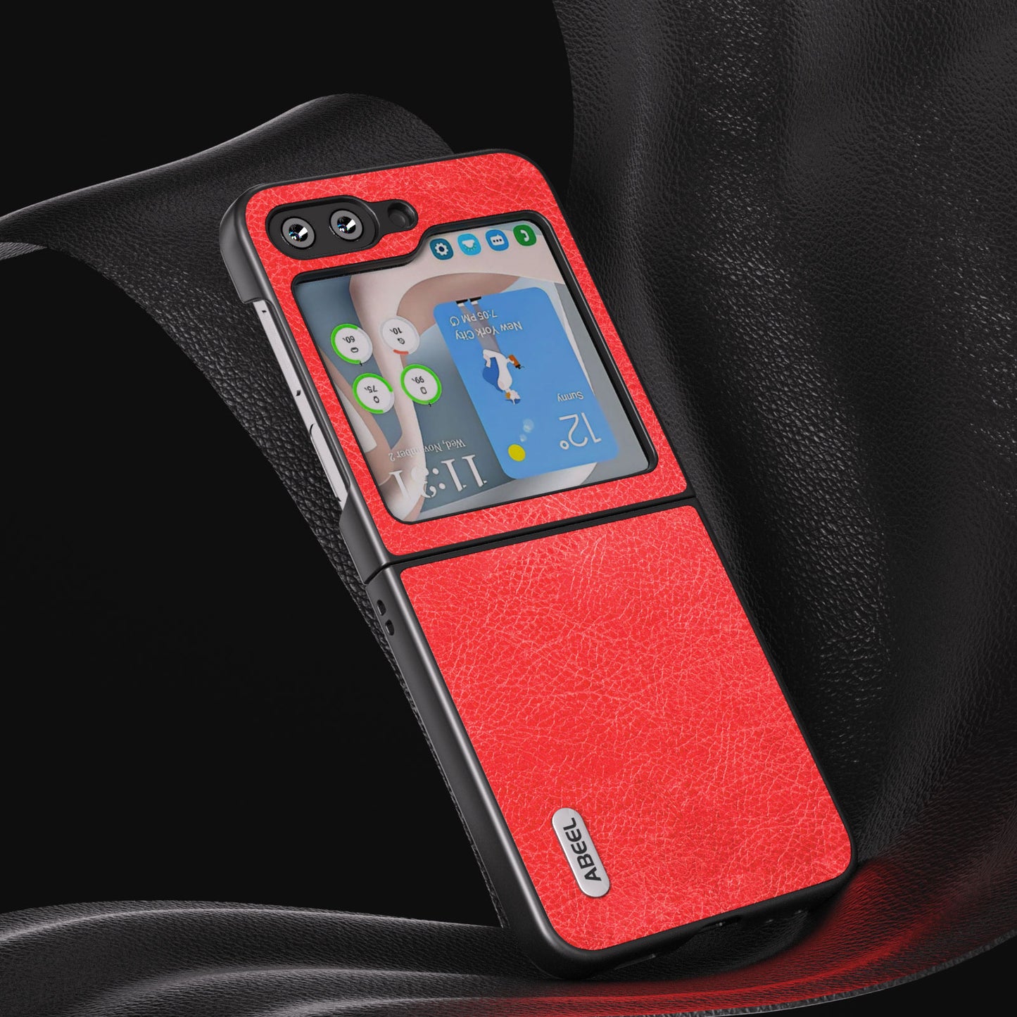 ABEEL For Samsung Galaxy Z Flip5 5G Retro Litchi Texture Phone Case PU Leather Coated PC Protective Cover