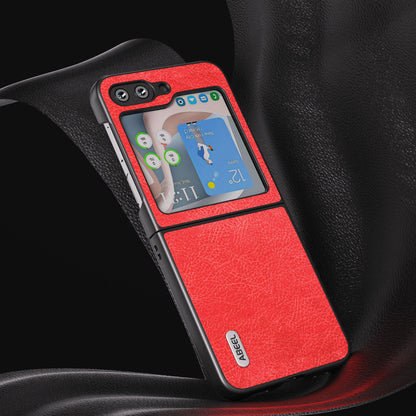 ABEEL For Samsung Galaxy Z Flip5 5G Retro Litchi Texture Phone Case PU Leather Coated PC Protective Cover