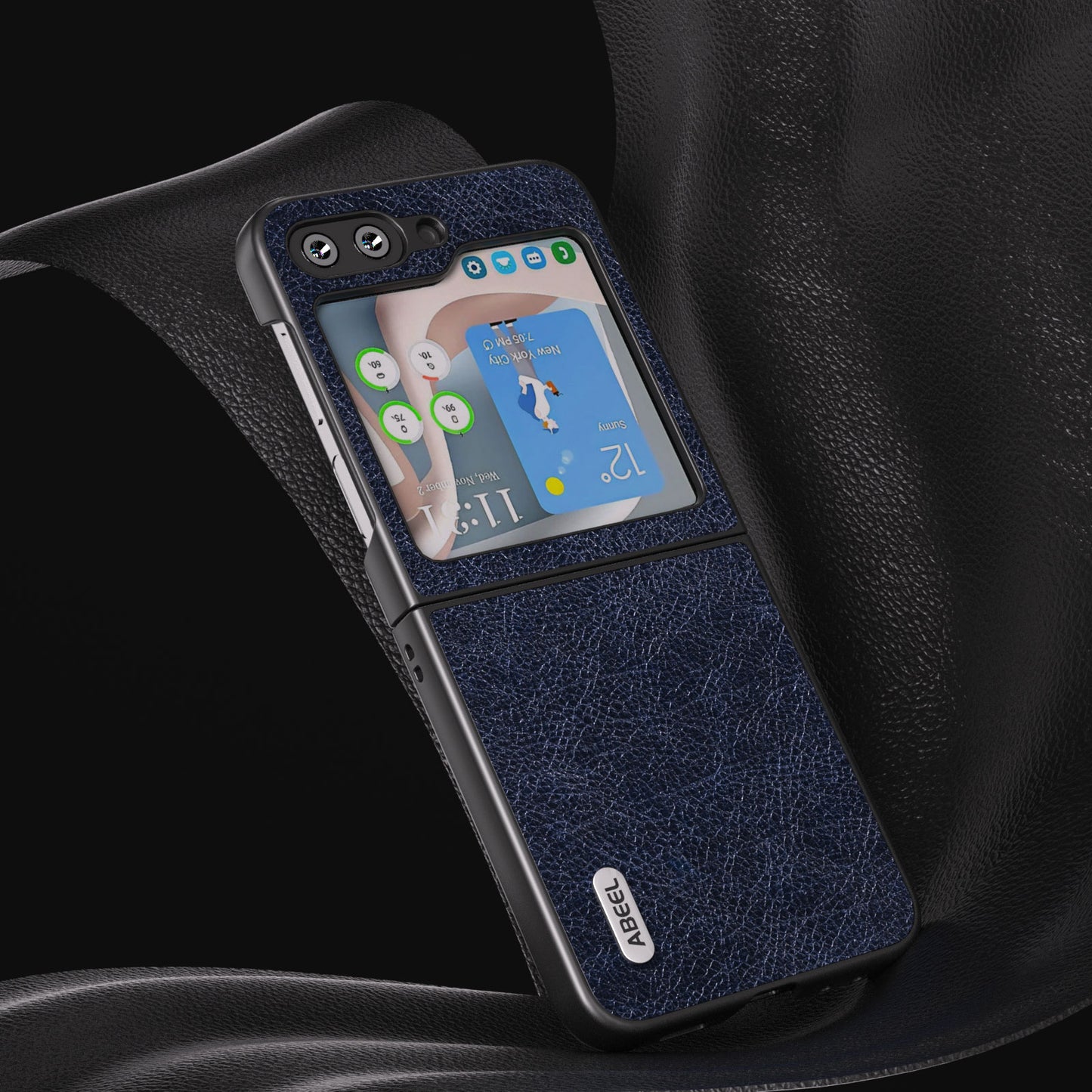 ABEEL For Samsung Galaxy Z Flip5 5G Retro Litchi Texture Phone Case PU Leather Coated PC Protective Cover