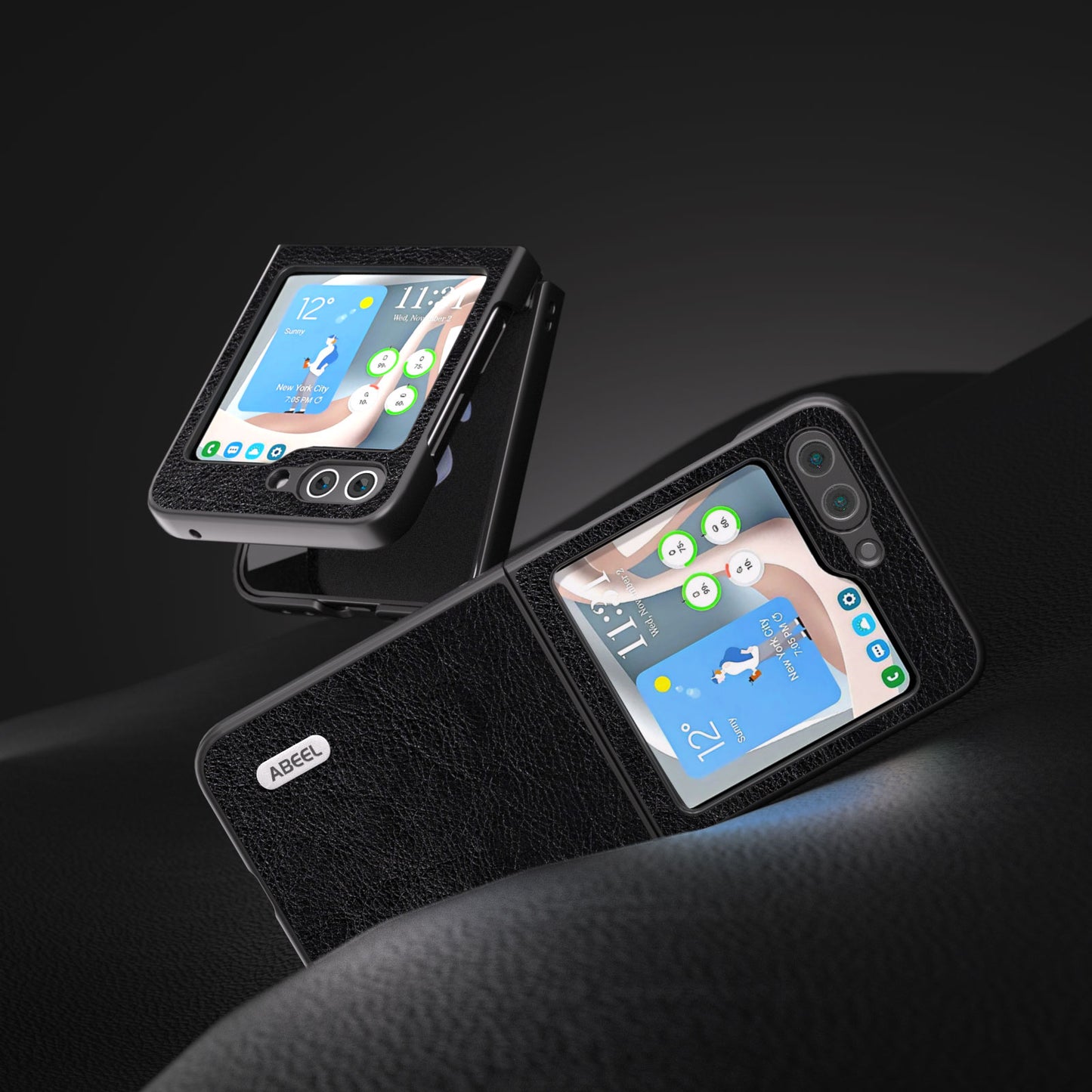 ABEEL For Samsung Galaxy Z Flip5 5G Retro Litchi Texture Phone Case PU Leather Coated PC Protective Cover