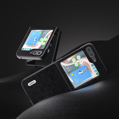 ABEEL For Samsung Galaxy Z Flip5 5G Retro Litchi Texture Phone Case PU Leather Coated PC Protective Cover