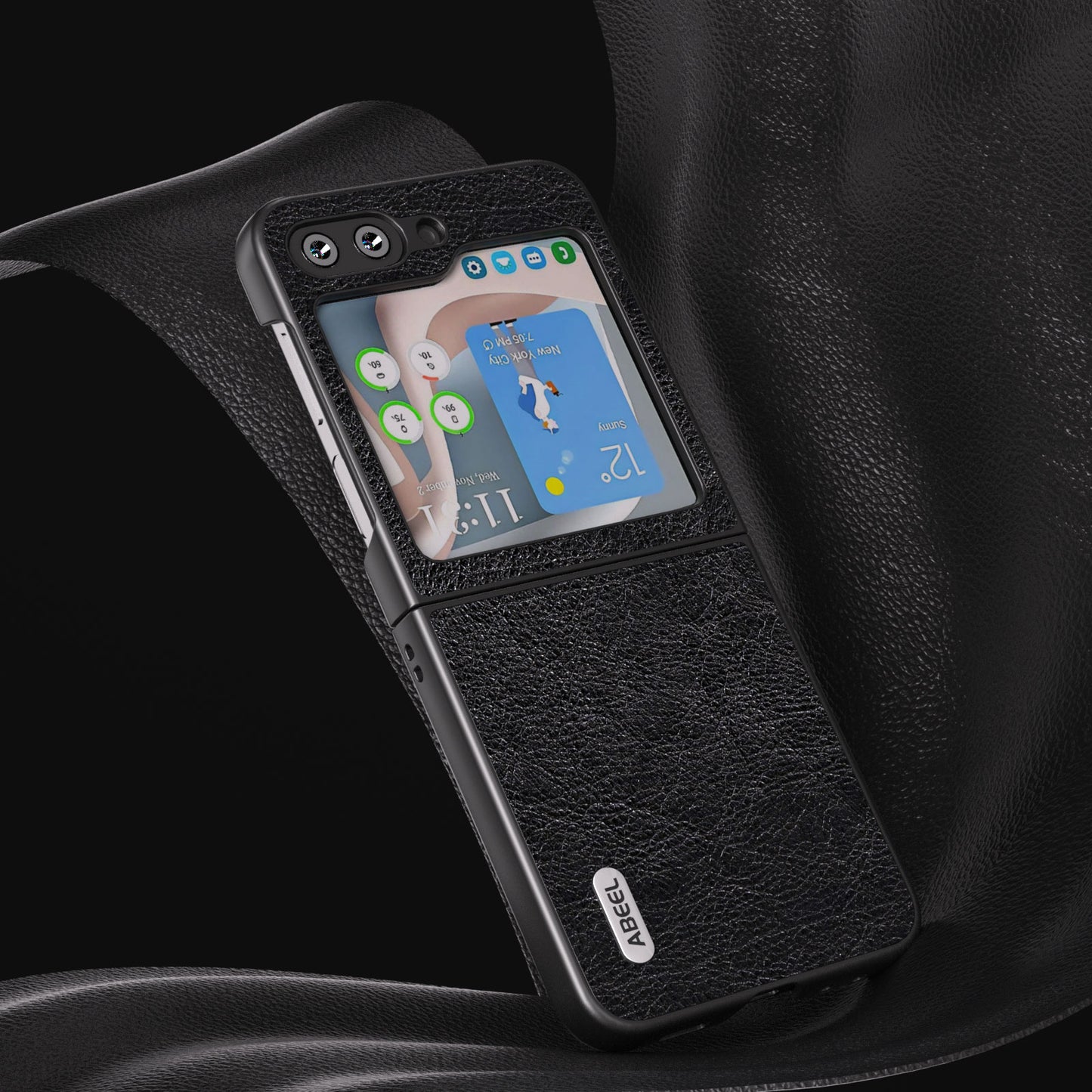 ABEEL For Samsung Galaxy Z Flip5 5G Retro Litchi Texture Phone Case PU Leather Coated PC Protective Cover