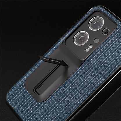 ABEEL For Oppo Find N2 5G Cowhide Leather+PC Back Cover Kickstand Phone Case with Tempered Glass Film