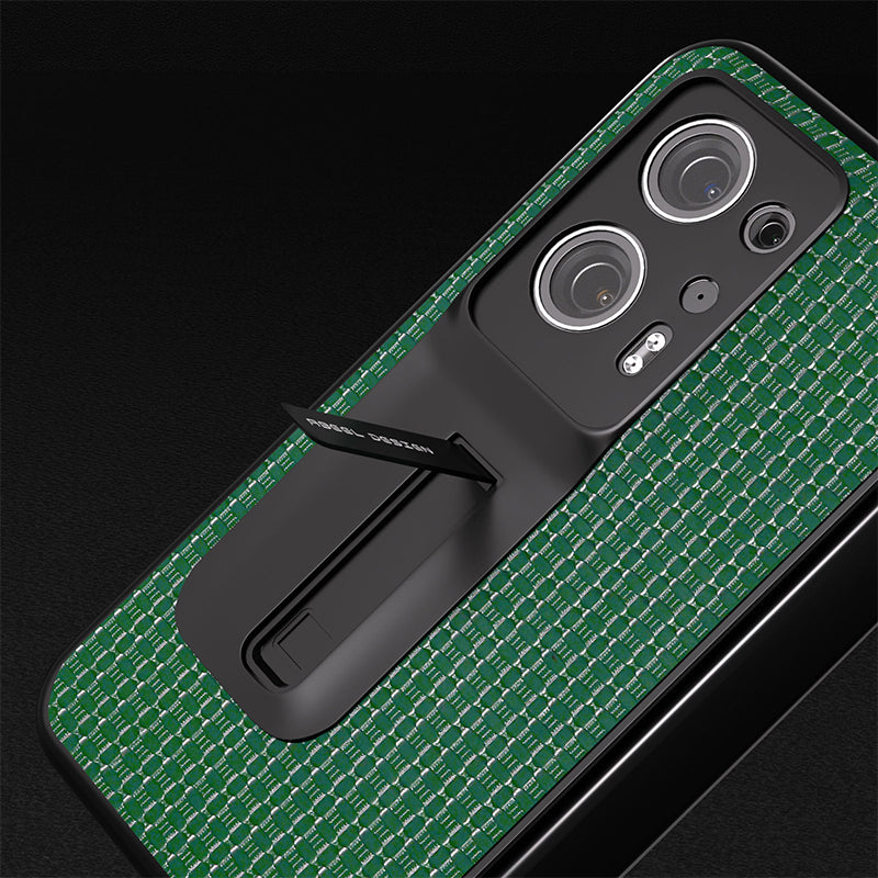 ABEEL For Oppo Find N2 5G Cowhide Leather+PC Back Cover Kickstand Phone Case with Tempered Glass Film