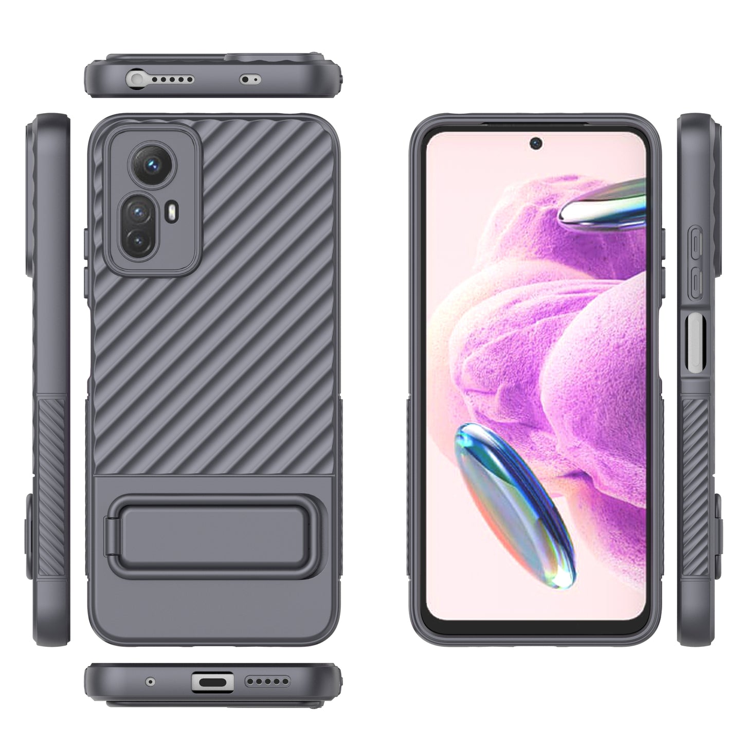 For Xiaomi Redmi Note 12S 4G Flexible Soft TPU Case Scratch Resistant Non-Slip Kickstand Phone Cover