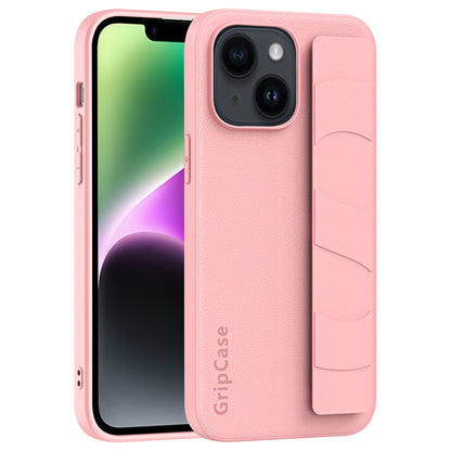 Anti-collision Phone Cover for iPhone 14 Plus Litchi Texture PU Leather Coated PC+TPU Wristband Case