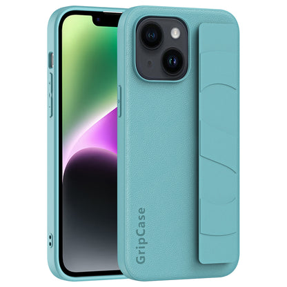 Anti-collision Phone Cover for iPhone 14 Plus Litchi Texture PU Leather Coated PC+TPU Wristband Case