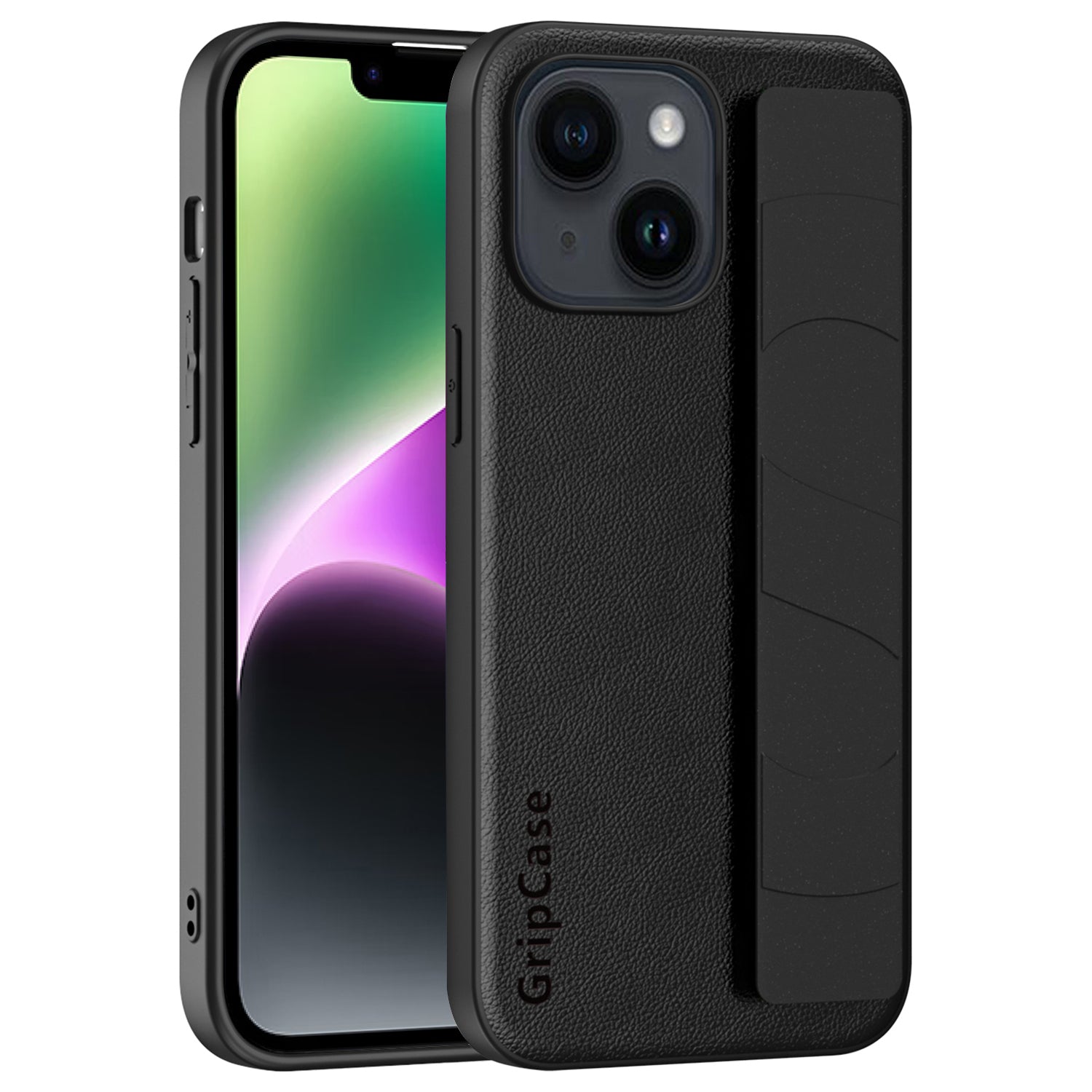 Anti-collision Phone Cover for iPhone 14 Plus Litchi Texture PU Leather Coated PC+TPU Wristband Case