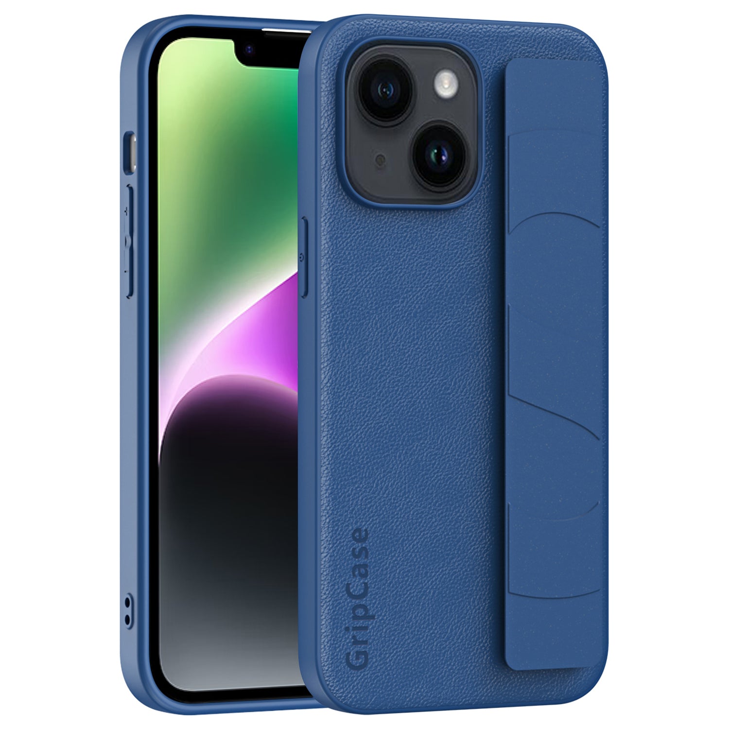 Anti-collision Phone Cover for iPhone 14 Plus Litchi Texture PU Leather Coated PC+TPU Wristband Case